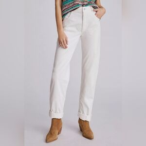 Anthropologie Maeve Curved Corduroy Barrel Leg Pants Ivory High Waisted Size 29